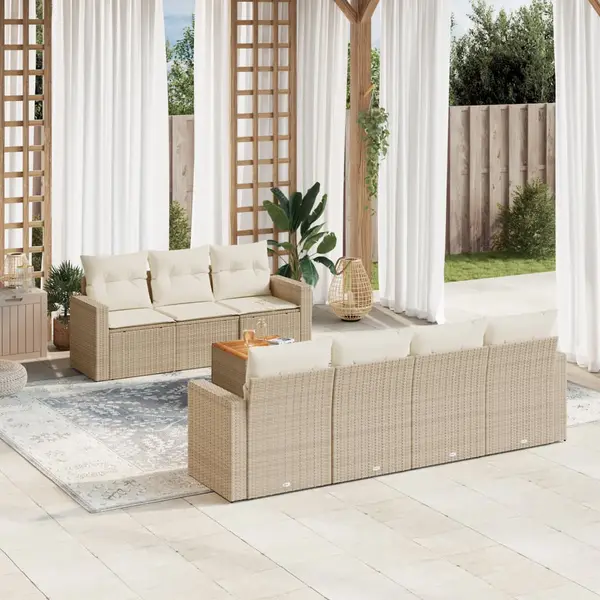 Gossi set canapele de gradina, 8 piese, cu perne, bej, poliratan