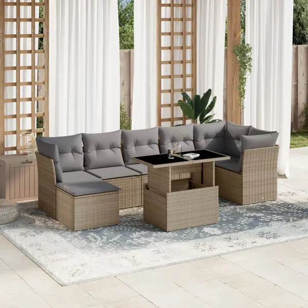 Gossi set canapele de gradina, 8 piese, cu perne, bej, poliratan