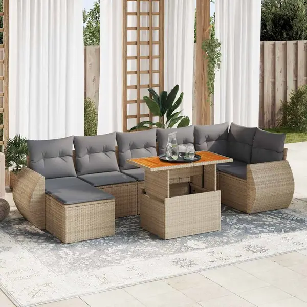 Gossi set canapele de gradina, 8 piese, cu perne, bej, poliratan