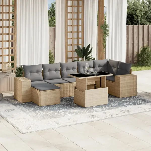 Gossi set canapele de gradina, 8 piese, cu perne, bej, poliratan