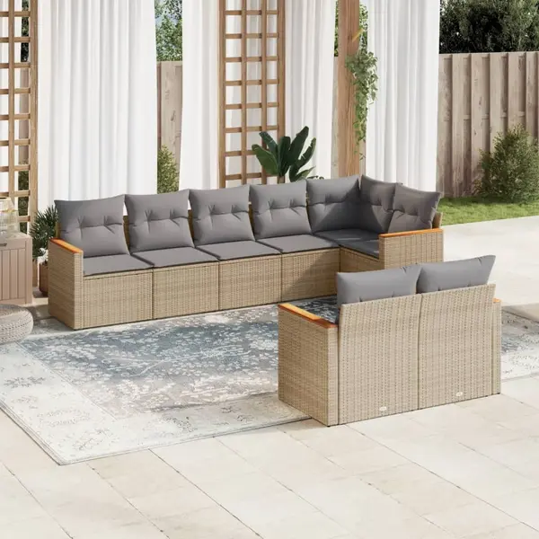 Gossi set canapele de gradina, 8 piese, cu perne, bej, poliratan