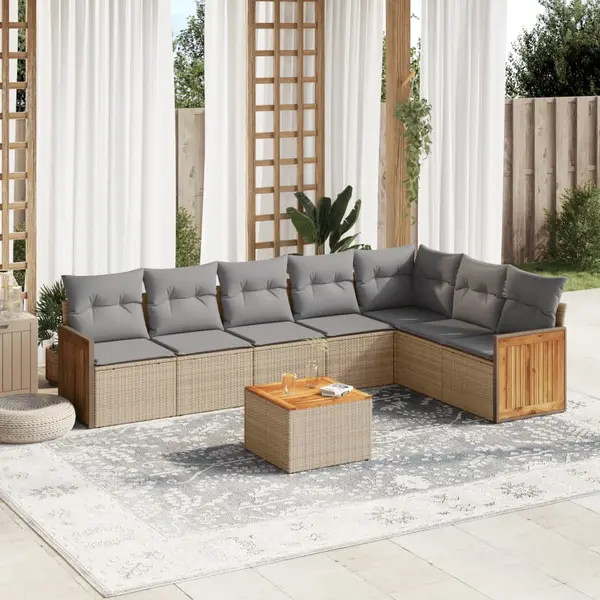 Gossi set canapele de gradina, 8 piese, cu perne, bej, poliratan