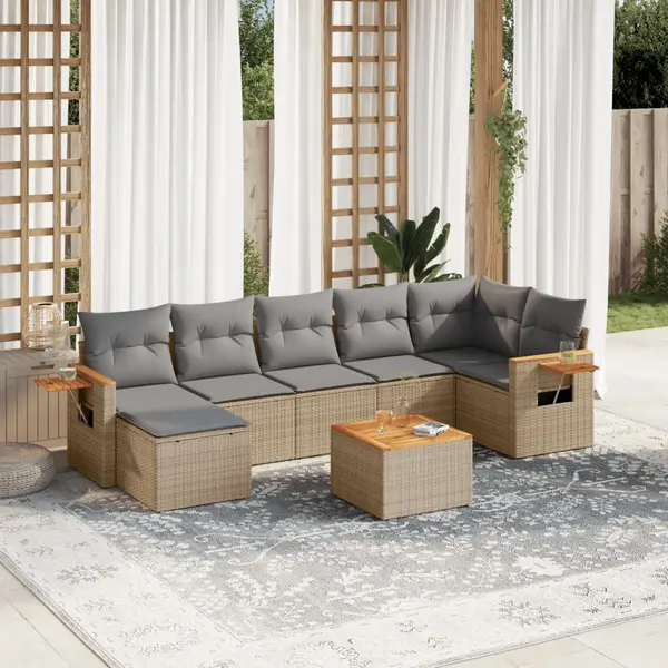 Gossi set canapele de gradina, 8 piese, cu perne, bej, poliratan