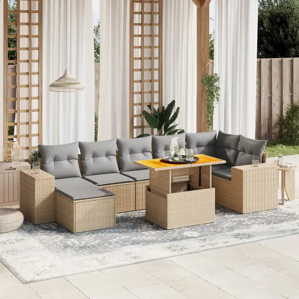 Gossi set canapele de gradina, 8 piese, cu perne, bej, poliratan