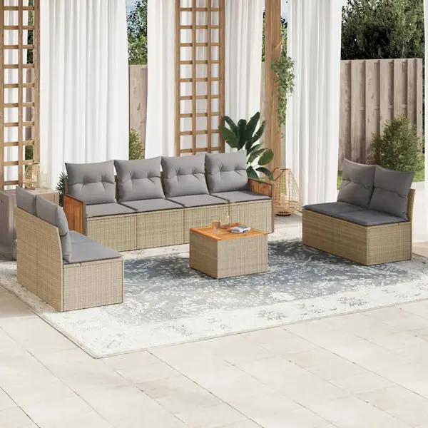 Gossi set canapele de gradina, 9 piese, cu perne, bej, poliratan