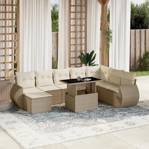 Gossi set canapele de gradina, 9 piese, cu perne, bej, poliratan