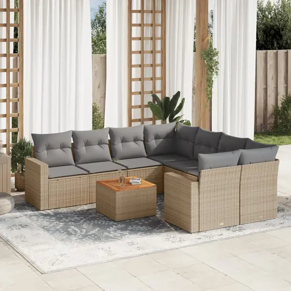 Gossi set canapele de gradina, 9 piese, cu perne, bej, poliratan