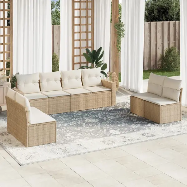 Gossi set canapele de gradina, 9 piese, cu perne, bej, poliratan