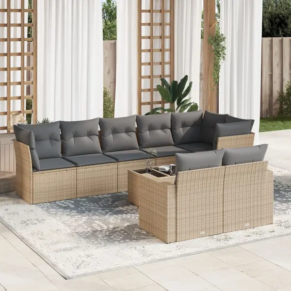 Gossi set canapele de gradina, 9 piese, cu perne, bej, poliratan