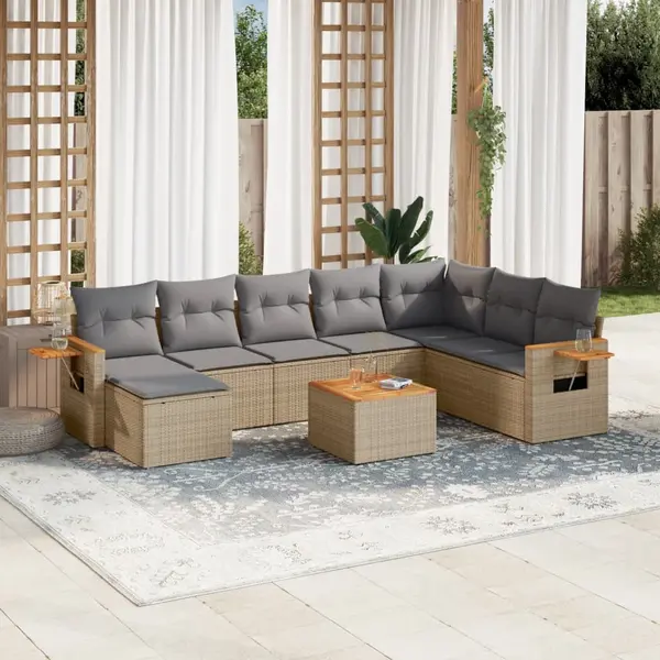 Gossi set canapele de gradina, 9 piese, cu perne, bej, poliratan