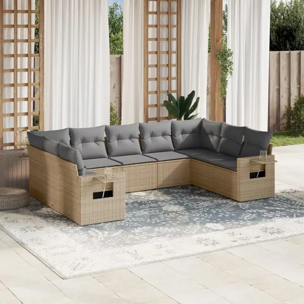 Gossi set canapele de gradina, 9 piese, cu perne, bej, poliratan