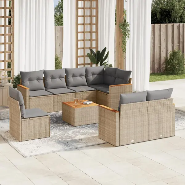 Gossi set canapele de gradina, 9 piese, cu perne, bej, poliratan