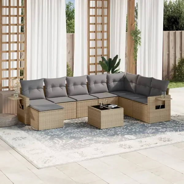 Gossi set canapele de gradina, 9 piese, cu perne, bej, poliratan