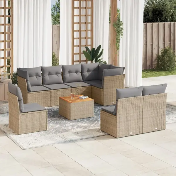 Gossi set canapele de gradina, 9 piese, cu perne, bej, poliratan