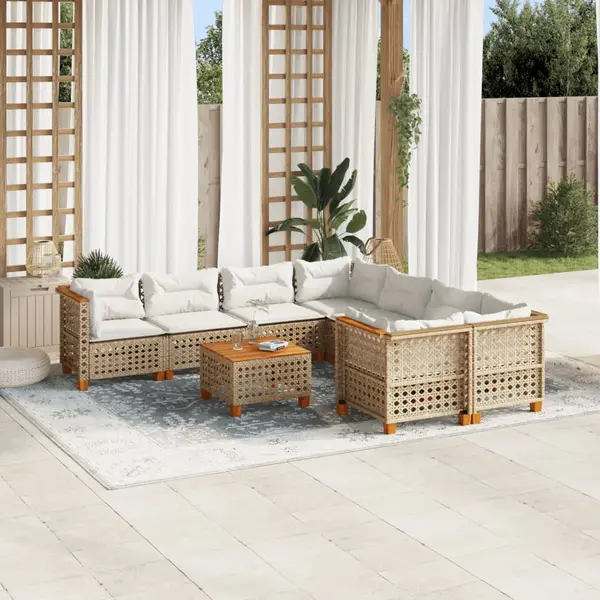 Gossi set canapele de gradina, 9 piese, cu perne, bej, poliratan