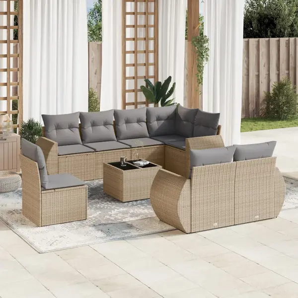 Gossi set canapele de gradina, 9 piese, cu perne, bej, poliratan