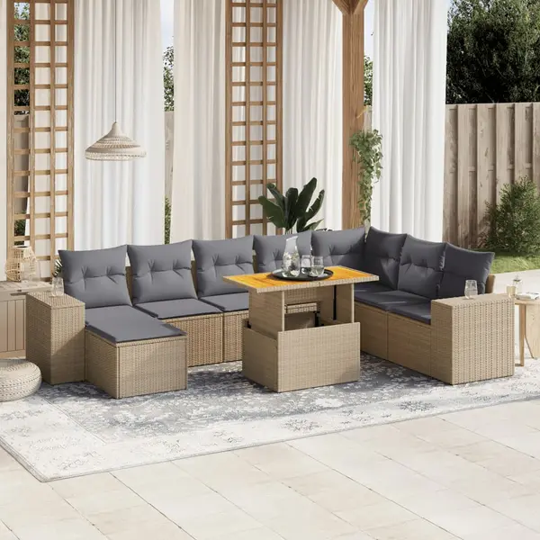 Gossi set canapele de gradina, 9 piese, cu perne, bej, poliratan