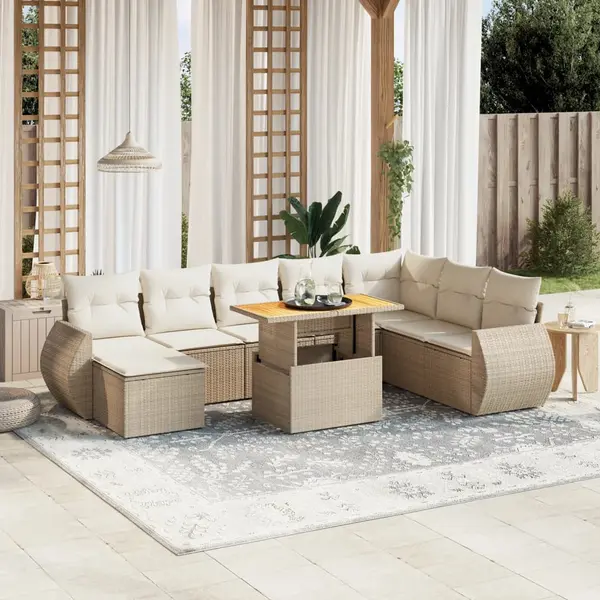 Gossi set canapele de gradina, 9 piese, cu perne, bej, poliratan