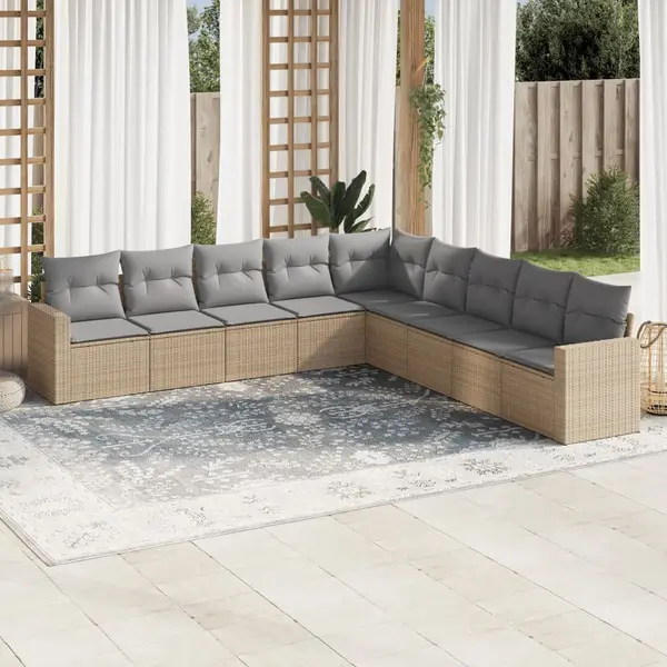 Gossi set canapele de gradina, 9 piese, cu perne, bej, poliratan
