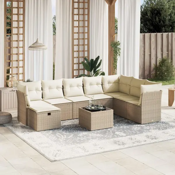 Gossi set canapele de gradina, 9 piese, cu perne, bej, poliratan