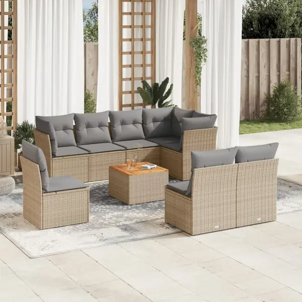 Gossi set canapele de gradina, 9 piese, cu perne, bej, poliratan