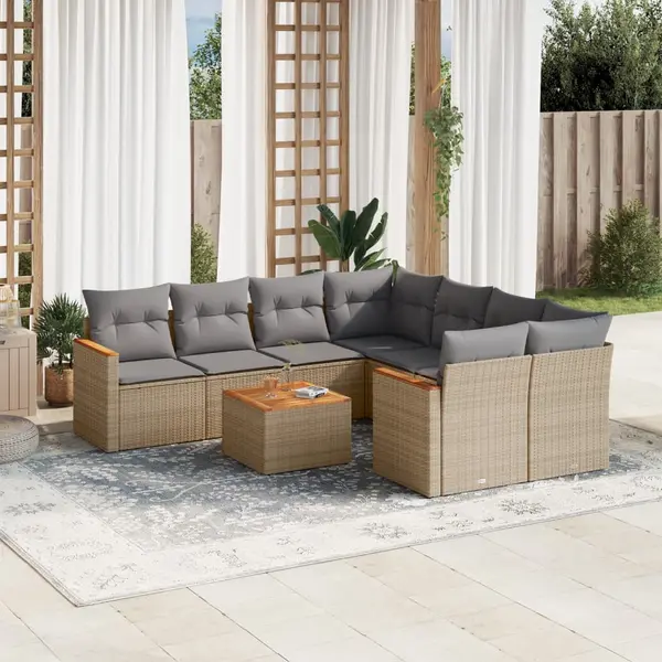 Gossi set canapele de gradina, 9 piese, cu perne, bej, poliratan