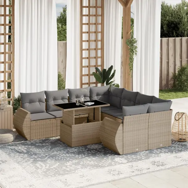 Gossi set canapele de gradina, 9 piese, cu perne, bej, poliratan