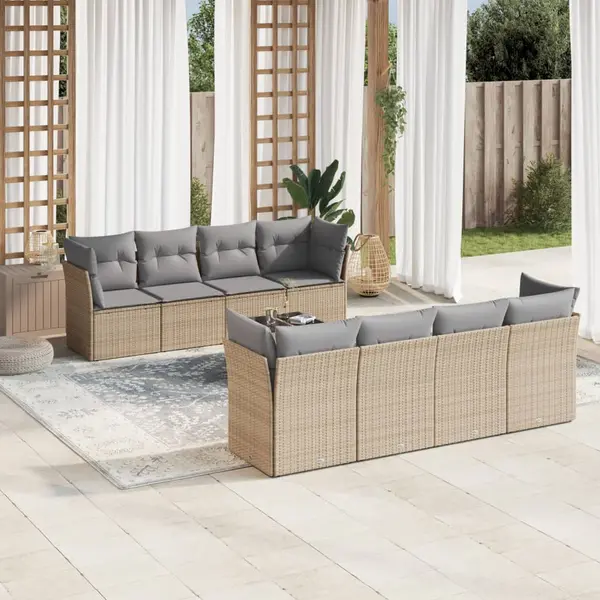 Gossi set canapele de gradina, 9 piese, cu perne, bej, poliratan