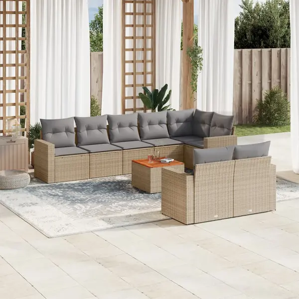 Gossi set canapele de gradina, 9 piese, cu perne, bej, poliratan