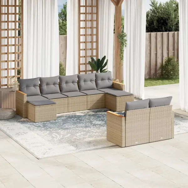 Gossi set canapele de gradina, 9 piese, cu perne, bej, poliratan