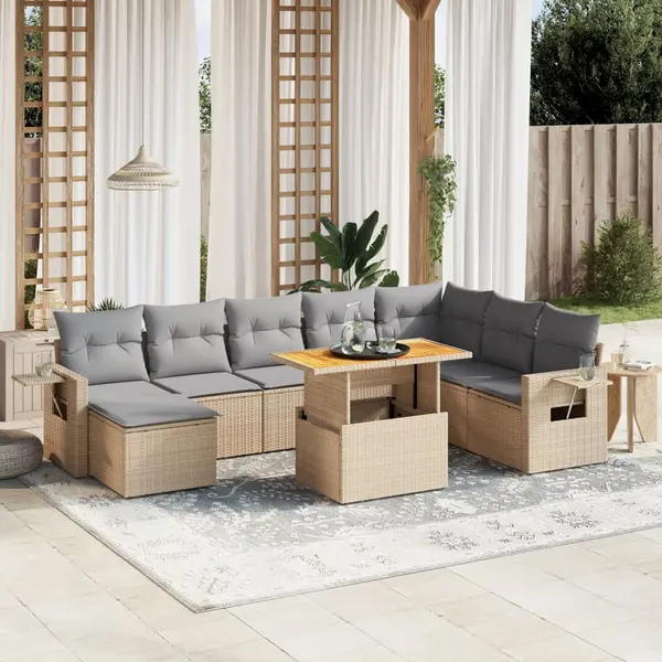 Gossi set canapele de gradina, 9 piese, cu perne, bej, poliratan