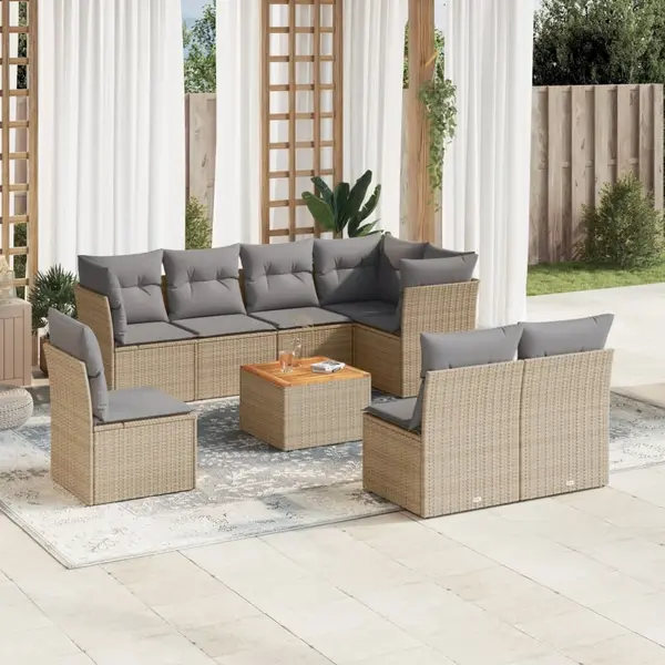 Gossi set canapele de gradina, 9 piese, cu perne, bej, poliratan