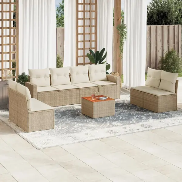 Gossi set canapele de gradina, 9 piese, cu perne, bej, poliratan