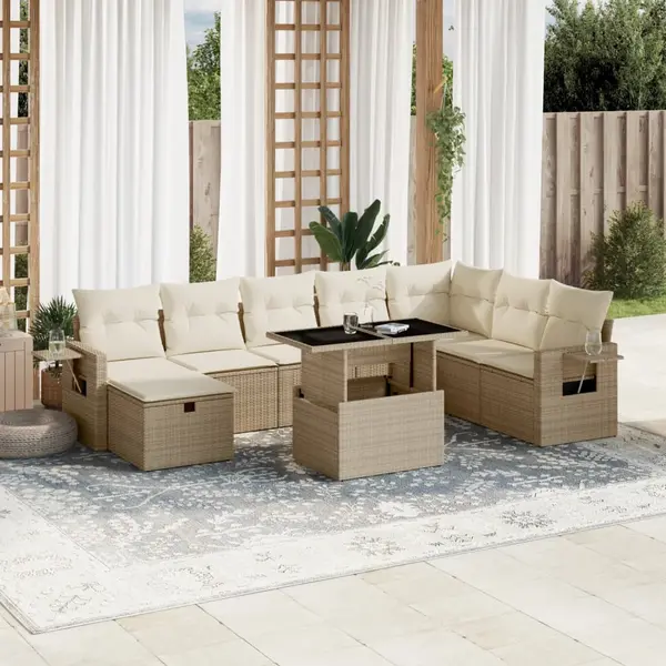 Gossi set canapele de gradina, 9 piese, cu perne, bej, poliratan