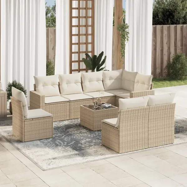 Gossi set canapele de gradina, 9 piese, cu perne, bej, poliratan