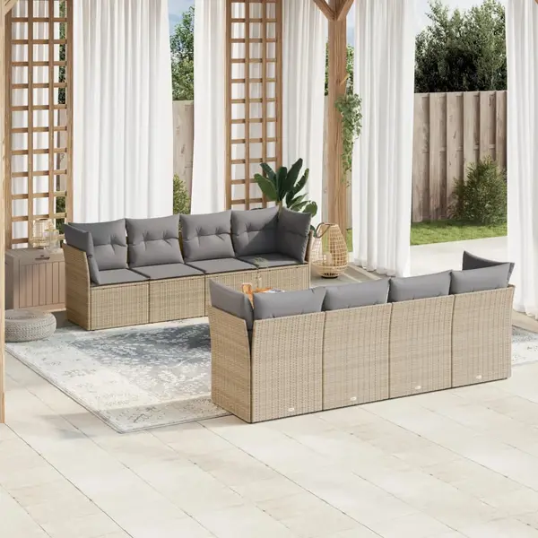 Gossi set canapele de gradina, 9 piese, cu perne, bej, poliratan