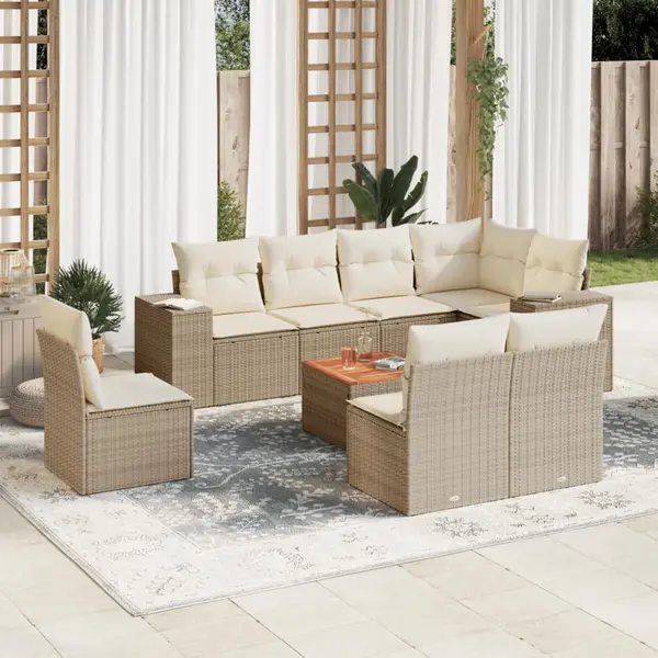 Gossi set canapele de gradina, 9 piese, cu perne, bej, poliratan
