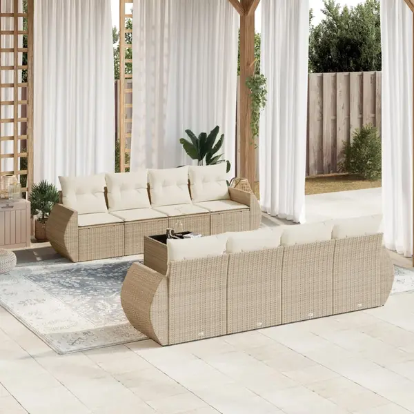 Gossi set canapele de gradina, 9 piese, cu perne, bej, poliratan