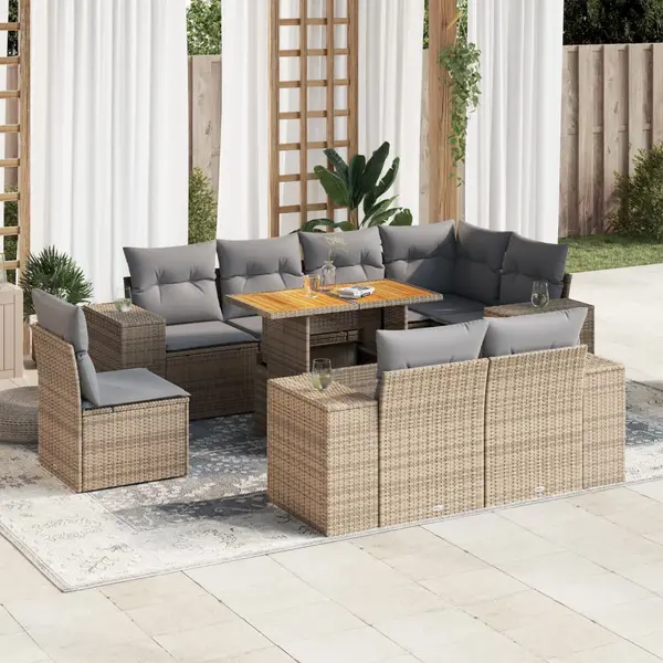 Gossi set canapele de gradina, 9 piese, cu perne, bej, poliratan