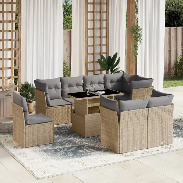 Gossi set canapele de gradina, 9 piese, cu perne, bej, poliratan