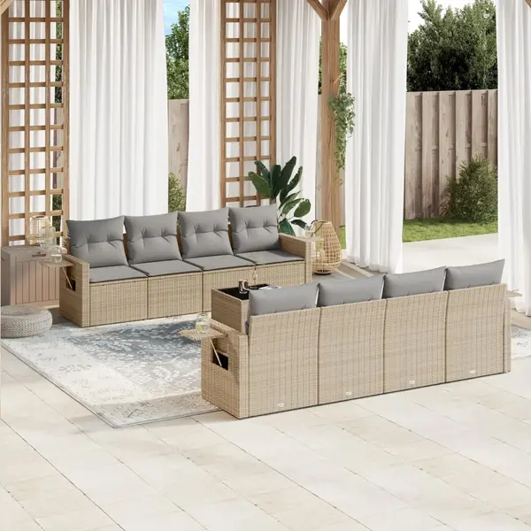 Gossi set canapele de gradina, 9 piese, cu perne, bej, poliratan