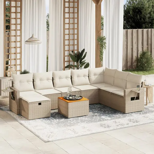 Gossi set canapele de gradina, 9 piese, cu perne, bej, poliratan