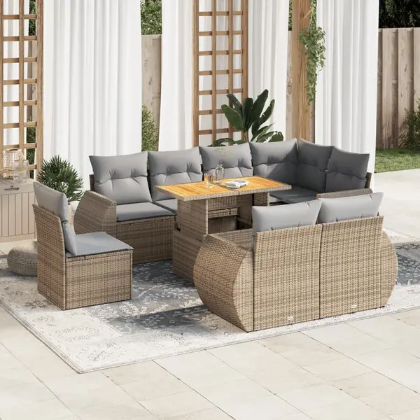 Gossi set canapele de gradina, 9 piese, cu perne, bej, poliratan