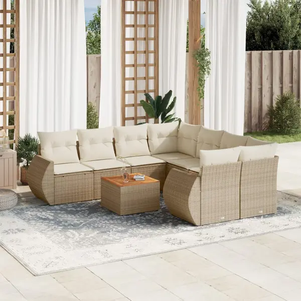 Gossi set canapele de gradina, 9 piese, cu perne, bej, poliratan