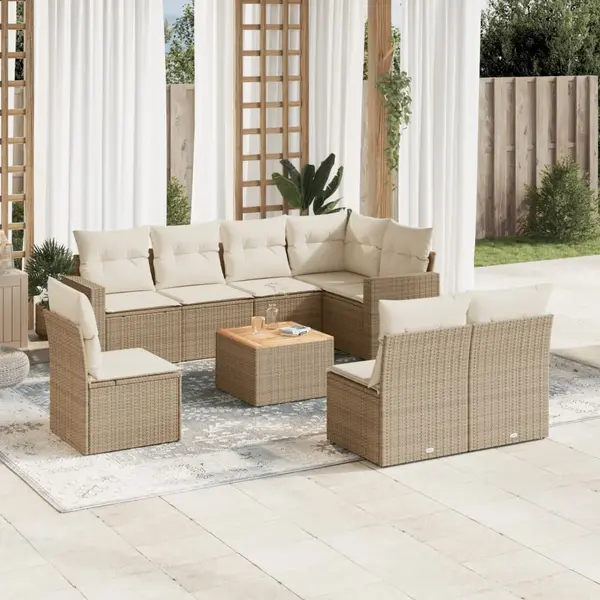 Gossi set canapele de gradina, 9 piese, cu perne, bej, poliratan