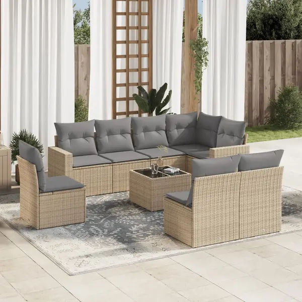 Gossi set canapele de gradina, 9 piese, cu perne, bej, poliratan