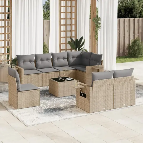 Gossi set canapele de gradina, 9 piese, cu perne, bej, poliratan