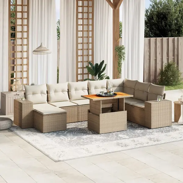 Gossi set canapele de gradina, 9 piese, cu perne, bej, poliratan