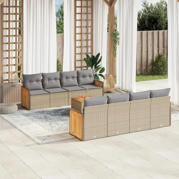 Gossi set canapele de gradina, 9 piese, cu perne, bej, poliratan