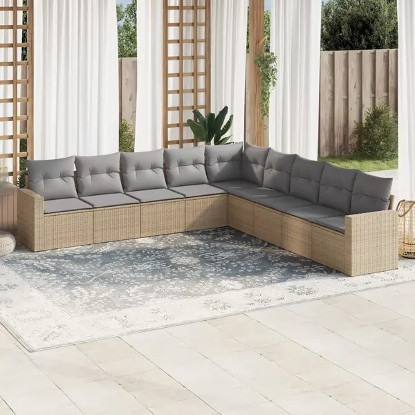 Gossi set canapele de gradina, 9 piese, cu perne, bej, poliratan